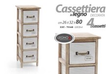 CASSETTIERA 4 CASSETTI SLIM SALVASPAZIO MOBILETTO LEGNO HOME BIANCO 80*26*32 cm