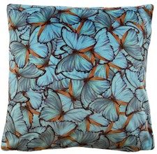 Copricuscino Farfalle Blu Turchese Papillion Stampato Tessuto Velluto 16-24in