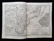 1775 BONNE rara mappa di SUD AMERICA, BRASILE, ACRO, AMAZZONI, RIO DE JANEIRO...