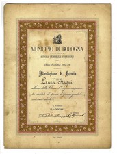 BOLOGNA ANNO 1883-84 SCUOLA FEMMINILE SUPERIORE DIPLOMA  ATTESTATO
