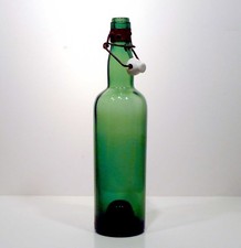 Bottiglia fine '800 tappo ceramica ermetico vetro verde antica vintage v101