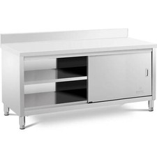 Tavolo Armadiato Gastronomia Inox Con Alzatina Porte Scorrevoli 180 x 70 cm
