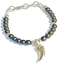 Bracciale pietre dure onice con corno portafortuna da uomo in acciaio inox