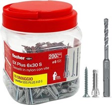 BARATTOLO 200 TASSELLI SX6S FISCHER + PUNTA SDS OMAGGIO DA 6 mm SX PLUS 6x30 S