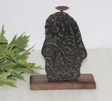 Vintage IN Legno Stampa Blocco Francobollo Portacandele Originale Old Fine Mano