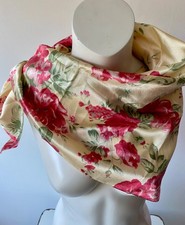 SCIARPA QUADRATA VINTAGE donna CREMA E ROSA FANTASIA ROSA FLOREALE SETA 30x30"