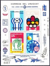 Uruguay 1976 UPU UIT Montgolfier Zeppelin Concorde aereo telefono calcio MNH
