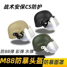 Casco antisommossa testa intera ABS tattico + maschera protezione viso trasparente antisommossa