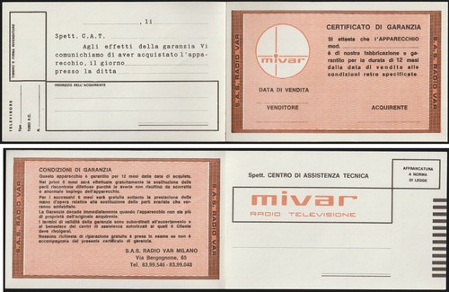 Certificato garanzia mivar - garanzia,