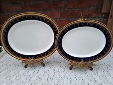 2 piatti grandi calderone, Inghilterra incrostato oro e cobalto H2984