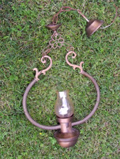 antico raro lampadario lampione a olio conv. elettrico ottone e vetro anni 20/30