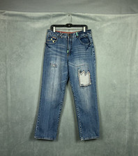 Jeans uomo Y2K LRG taglia 32x30 radici erba patchwork distress vestibilità classica hip hop