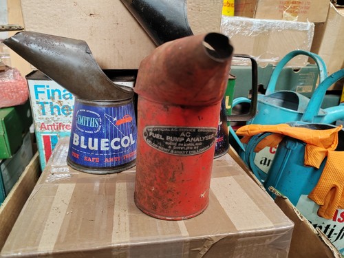 Vintage oil jug pourer - vintage, fuel