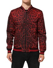 Dolce & Gabbana Rosso Leopardato Cerniera Intera Bomber Uomo Giacca Originale