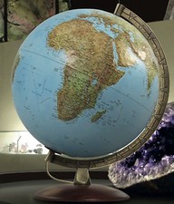 Mappamondo Primus - sfera a rilievo con base in legno semiasse acciaio nova rico