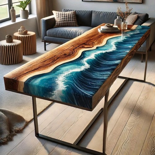 Tavolo epoxy fiume onde oceano - onde,