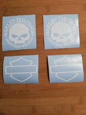 Adesivi compatibili Harley Davidson New Logo + Teschio Colore Bianco Lucido