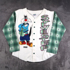 Camicia da baseball vintage anni 90 Freeze Looney Tunes Sylvester a quadri con bottoni taglia L USA
