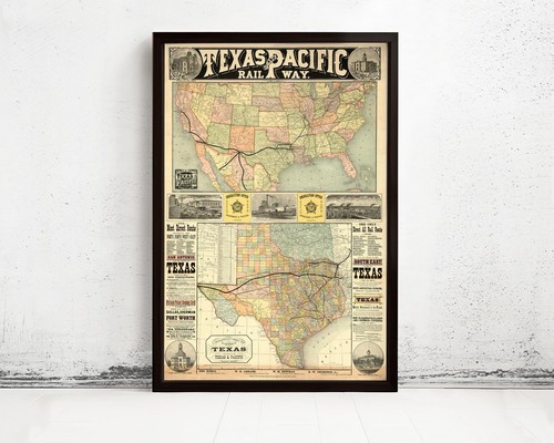 Vecchia mappa texas pacific - texas,