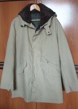 Giubbone imbottito beige sfoderabile, con collo in pelo. Vintage. Taglia L