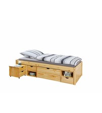 LETTO SINGOLO CON VANI CONTENITORI E COMODINO PINO MASSELLO  96X47.5X2.09 CM