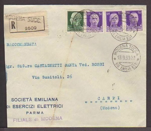 2727 italia 1939 raccomandata - 1939,