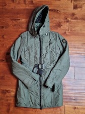 Giacca RefrigiWear Cruz con cappuccio e cintura verde oliva cappotto isolato taglia S donna