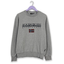 Felpa Napapijri grigia in cotone a girocollo con stampa e patch - Taglia M uomo