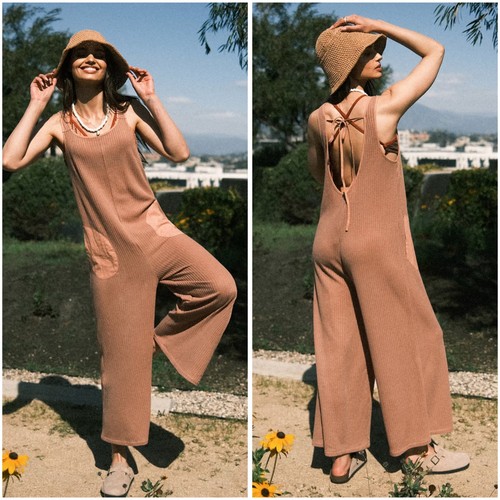 Tuta cupshe tan waffle knit - tuta,
