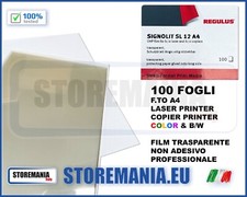 100 FOGLI A4 ACETATO OHP TRASPARENTE PER LAVAGNA LUMINOSA STAMPA LASER COLORI BN