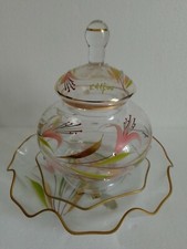 SET PIATTINI POTICHE CENTRO TAVOLA ALFIERI CRISTALLO PITTATO A MANO FLOREALE