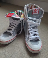 Scarpe da ginnastica vintage Adidas Originals Honey Hi Foldover a quadri grigio/bianco/rosso - UK 4