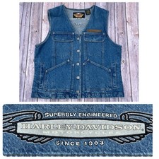 Giubbotto moto vintage Harley Davidson L 12 14 camionista denim jeans giacca senza maniche