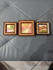 Set di tre piccolissimi quadri vintage di paesaggi in Foglia d'Oro