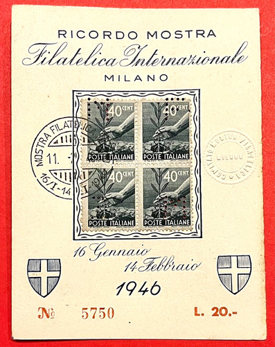 Italia 1946 cartoncino mostra - italia,