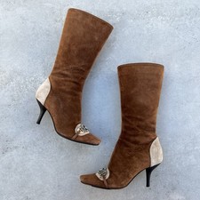 Sergio Rossi | Stivali slim autentici vintage pelle scamosciata argento fibbia logo (35)