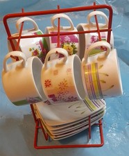 servizio da caffè tè da 6 su rastrelliera per la colazione in ceramica fantasia