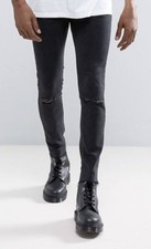 MENNACE JEANS UOMO NERI ATTILLATI CON STRAPPI E FONDO GREZZO