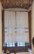 Antiche Coppia Tendine  Lino Tessuto A Telaio e Tombolo 137x59