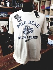 POLO RALPH LAUREN T.shirt taglia M con stemmi Blue Bear, colore PANNA