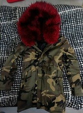 Giacca Parka Donna, Camouflage Military, cappuccio pelo rosso - K-zeLL T1
