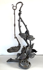 ANTICA LAMPADA A OLIO E SUPPORTO "Betty Lamp" FERRO BATTUTO RAMAGES ROSE 41 cm/h