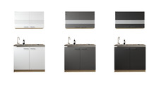 Mini / Singlekueche Pantry Rovere Ruvido-Segato Bianco/Grigio/Nero Merle