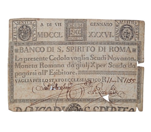 Banconota cedola 90 scudi - *hh*,