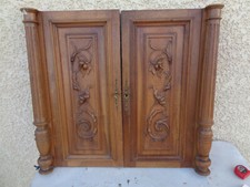 Antica Coppia Porta Legno Intagliato Colonna Noce Mobile Antico