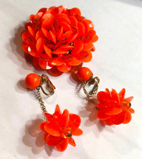 RARO set spilla orecchini vintage americano anni 60 arancione - vtg  set