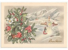 Non Viaggiata cartolina Buon Anno vintage paesaggio montagna decorazione