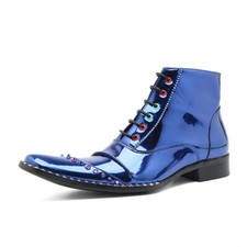 Stivaletti rivetti punta cerniera vera pelle verniciata uomo nightclub stringati