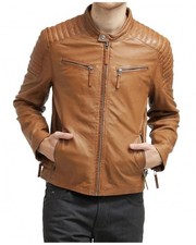 Giacca pelle uomo nuova vera pelle di agnello cappotto biker moto racer caffè slim M698