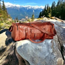 Borsone da viaggio in vera pelle per palestra marrone vintage 24""